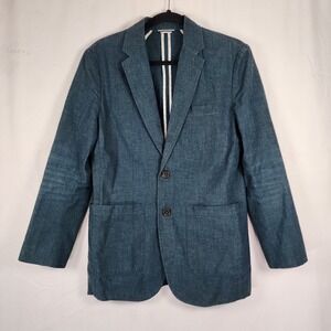 Frank and Oak Blazer Laurier Fit Heather Blue Classic Preppy Quiet Luxury Sz 36